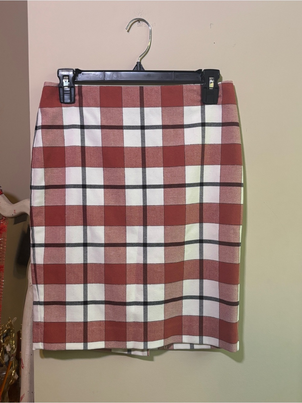 Red and White Plaid Pencil Skirt